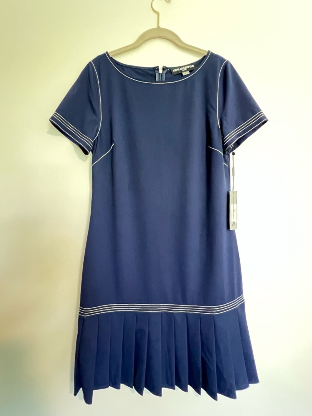 Karl Lagerfeld Navy Short-Sleeve Pleated-Hem Midi Dress